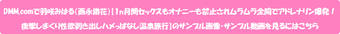 DMM.comで羽咲みはる(西永嶺花)【1ヵ月間セックスもオナニーも禁止されムラムラ全開でアドレナリン爆発!痙攣しまくり性欲剥き出しハメっぱなし温泉旅行】のサンプル画像・サンプル動画を見るにはこちら